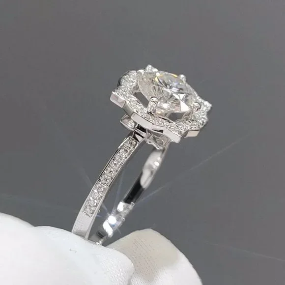 Certified 1ct. t.w. Moissanite Diamond Vinatge Halo Wedding Engagement Ring NEW - Picture 6 of 13